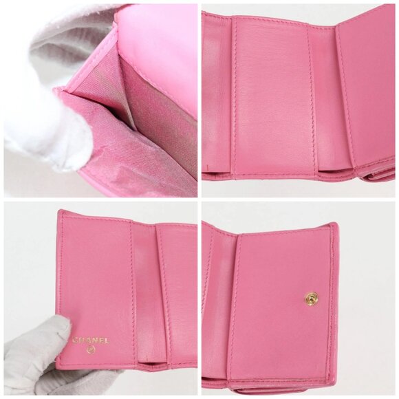 CHANEL Matelasse Compact Wallet Lamb Skin Pink Gold - Picture 15 of 16